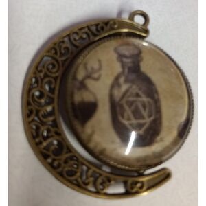Halloween Witchcraft  2 Sided‎ Moon Fidget Pendant - Potion/Spellbook